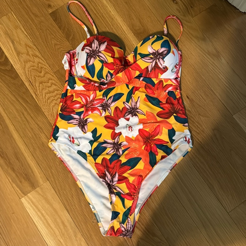 Floral one piece bathing suit with removable straps